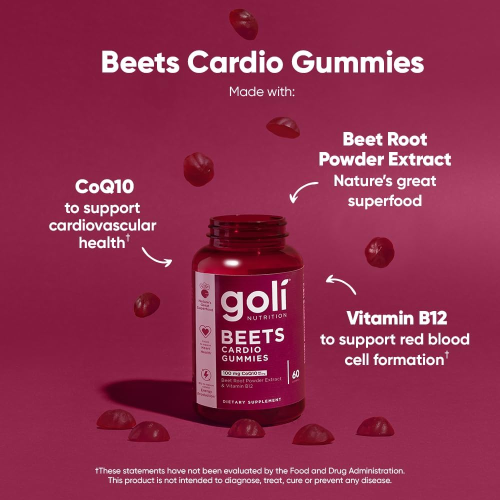 Goli Beets Cardio Gummy - Beet Root Extract & 100mg CoQ10, Gluten-Free, Vegan, Non-GMO, and Gelatin-Free. Nature's Great Superfood