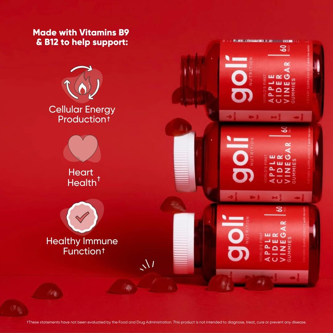 Goli Apple Cider Vinegar Gummy Vitamins - Vitamin B12, Gelatin-Free, Gluten-Free, Vegan & Non-GMO. America's #1 Apple Cider Vinegar Vitamin Brand