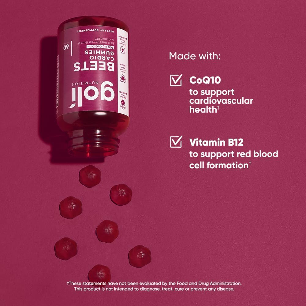 Goli Beets Cardio Gummy - Beet Root Extract & 100mg CoQ10, Gluten-Free, Vegan, Non-GMO, and Gelatin-Free. Nature's Great Superfood