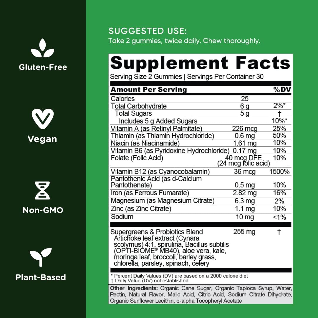 Goli SuperGreen Vitamin Gummy - Essential Vitamins and Minerals - Plant-Based, Vegan, Gluten-Free & Gelatin Free