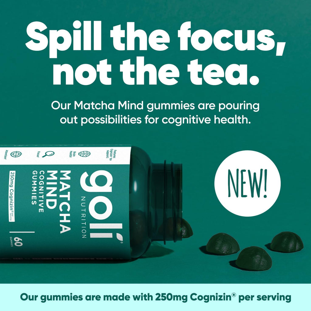 Goli Matcha Mind Gummies - Green Tea Leaves Powder with Cognizin for Focus, Attention and Brain Health, Vegan, Non-GMO, Gluten-Free & Gelatin Free