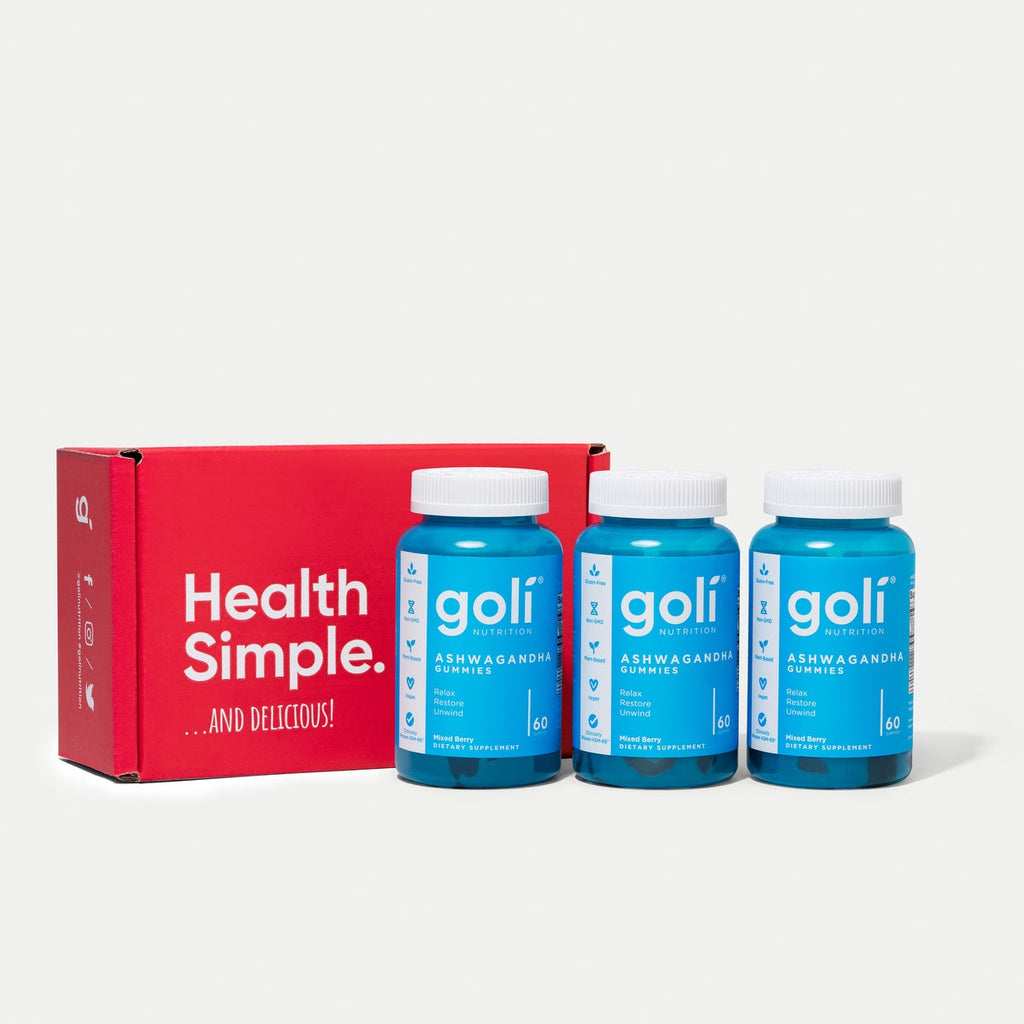 3 Bottles of Goli Ashwagandha & Vitamin D Gummy - KSM-66, Vegan, Plant Based, Non-GMO, Gluten-Free & Gelatin Free