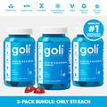 3 Bottles of Goli Ashwagandha & Vitamin D Gummy - KSM-66, Vegan, Plant Based, Non-GMO, Gluten-Free & Gelatin Free